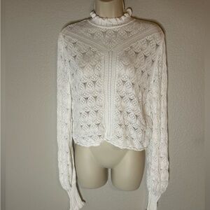 Zara white, long sleeve lace-like women's top size S